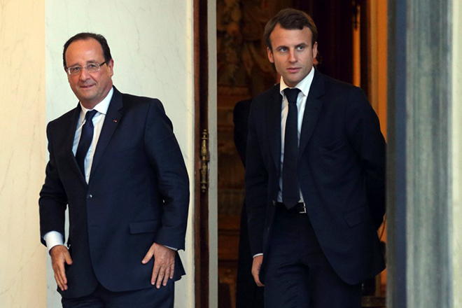 Эммануэль Макрон и Франсуа Олланд