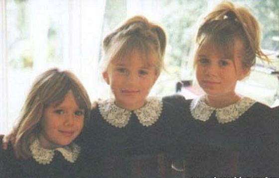 Элизабет Олсен в детстве (слева) с сестрами