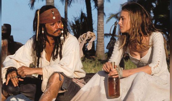 Кира Найтли и Джонни Депп на съемках сиквела «Пиратов Карибского моря»