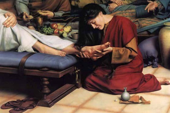 Мария Магдалина омывает ноги Иисусу Христу