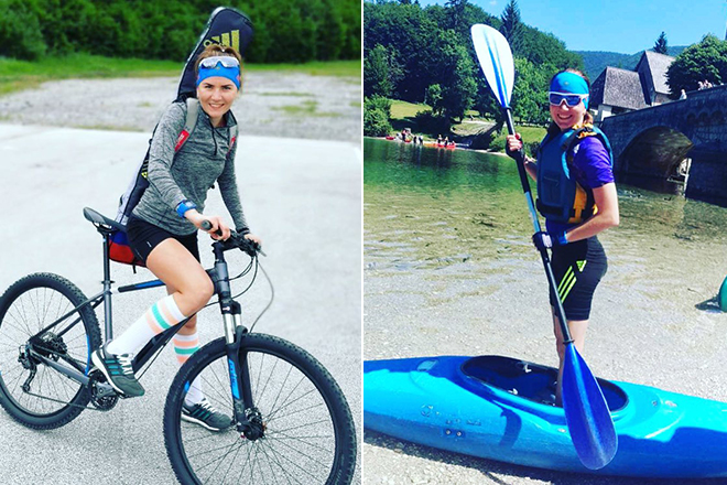 Виктория Сливко на велосипеде и в каноэ