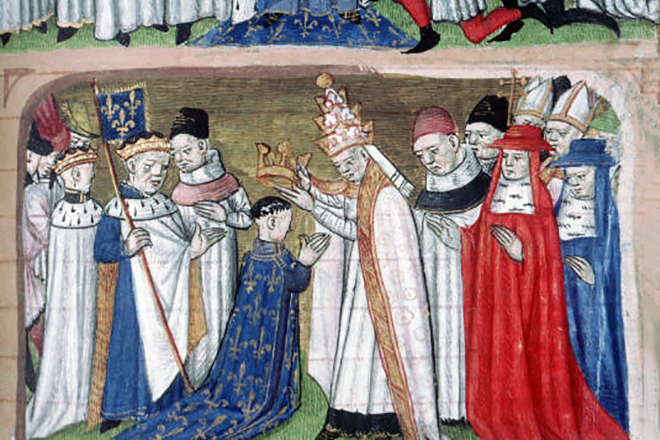 Папа римский Адриан I коронует Людовика
