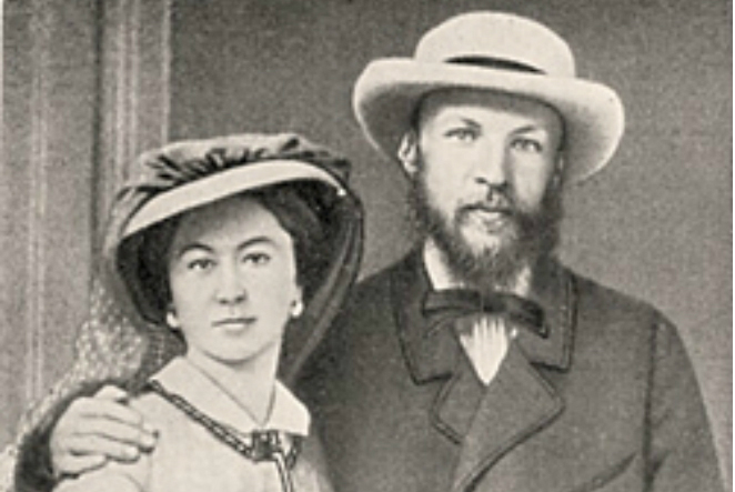 Дмитрий Менделеев с первой женой Феозвой 