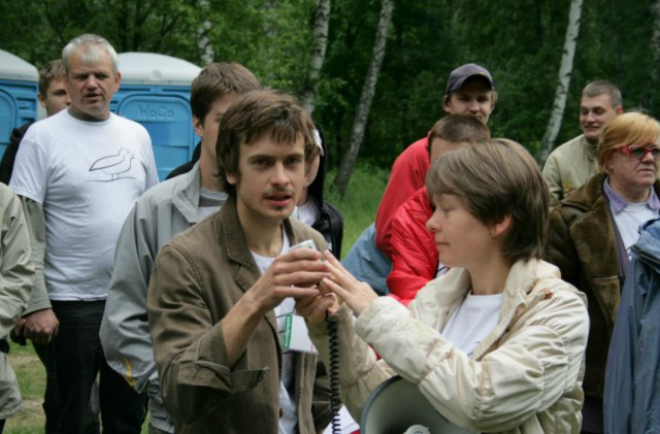 Петр Верзилов на акции по защите Химкинского леса