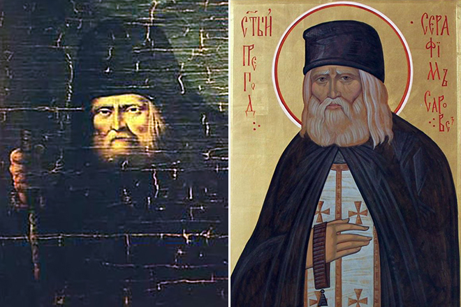 Прижизненный портрет Серафима Саровского (слева) и икона, написанная на его основе (справа)