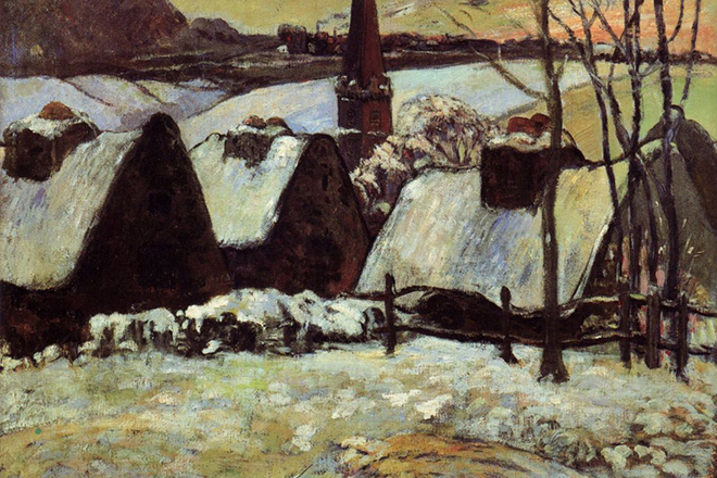 Картина Поля Гогена «Бретонская деревня под снегом»