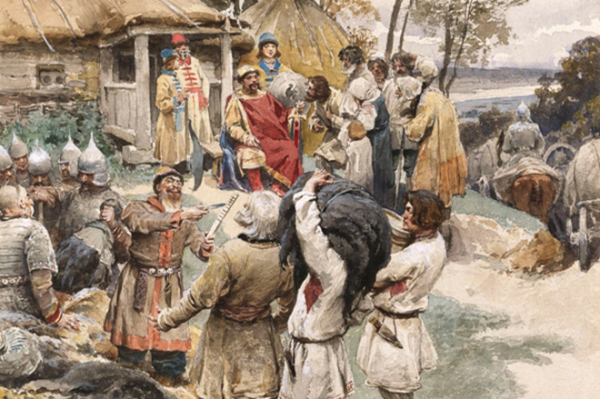 «Князь Игорь собирает дань с древлян в 945 году», художник Клавдий Лебедев