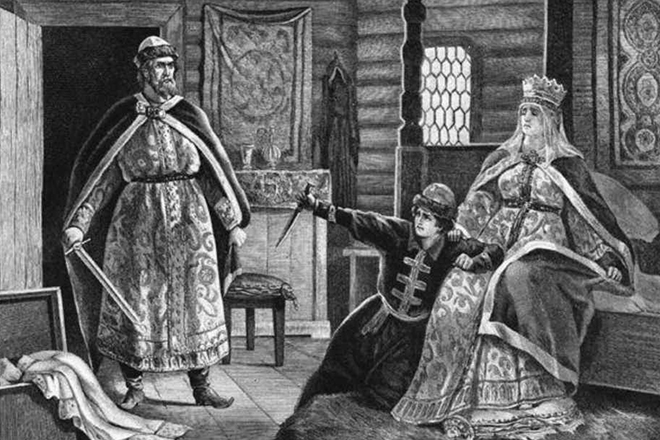 Князь Владимир и Рогнеда Рогволодовна с сыном Изяславом