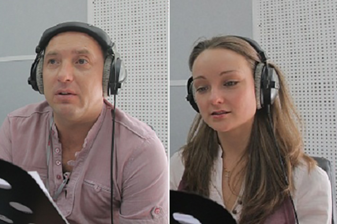 Михаил Жонин и его жена Юлия Перенчук в студии