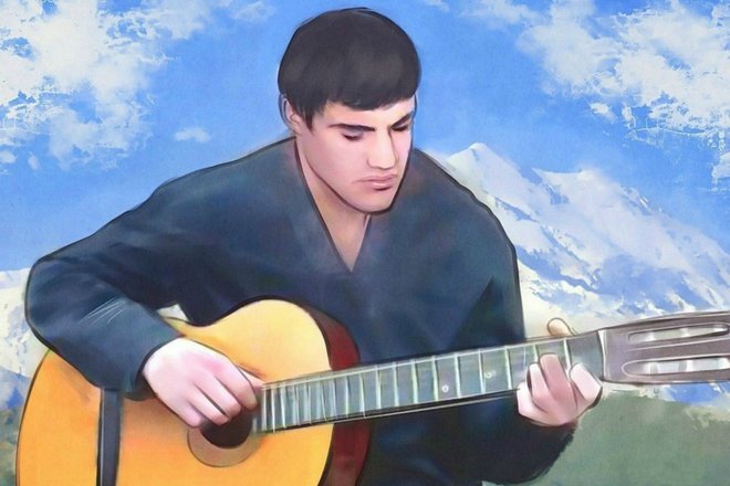 Портрет Тимура Муцураева с гитарой