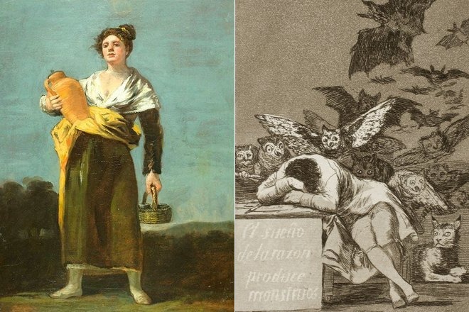 Картины Франсиско Гойи «Девушка с кувшином» и «Сон разума рождает чудовищ»