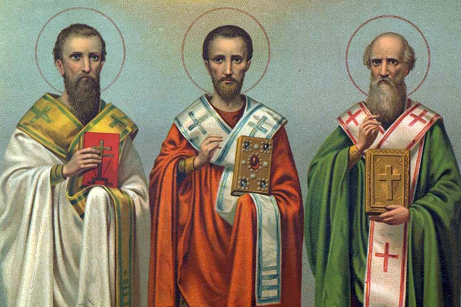 Икона трех святителей: Василию Великому, Иоанну Златоусту, Григорию Богослову