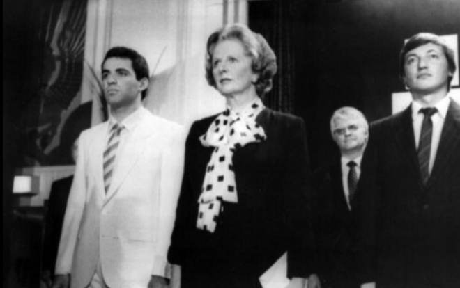 Гарри Каспаров, Маргарет Тэтчер и Анатолий Карпов. Лондон, 1986 год