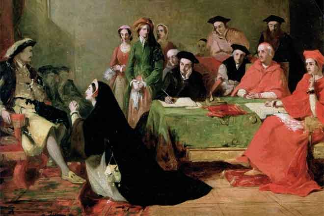 Екатерина Арагонская умоляет Генриха VIII отказаться от развода