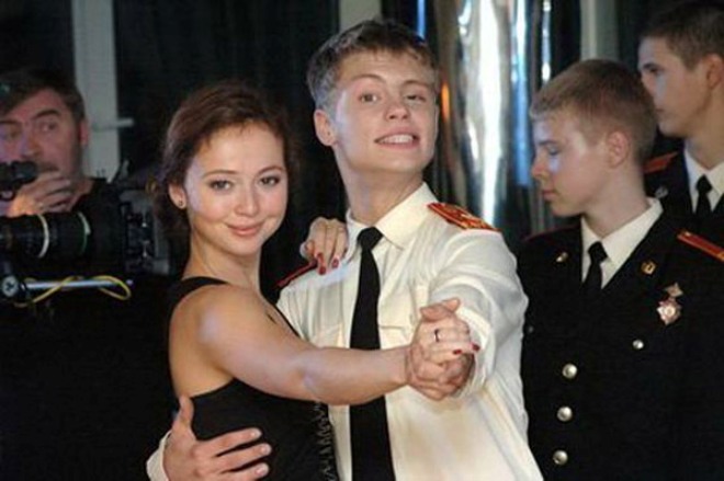 Елена Захарова и Александр Головин на съемках сериала «Кадетство»