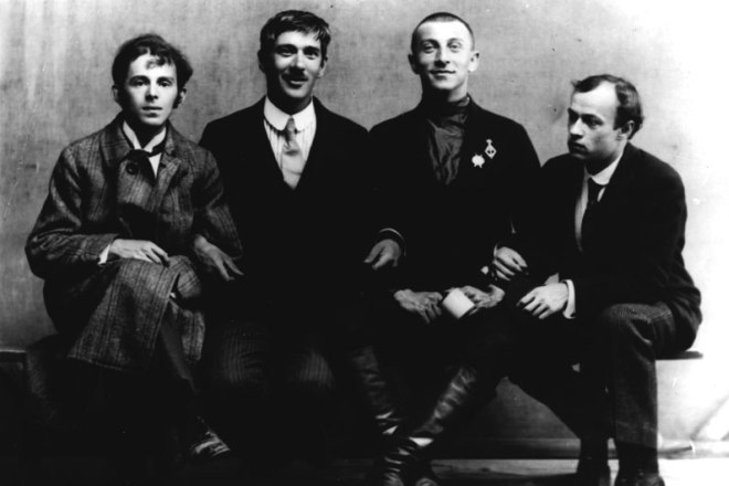 Осип Мандельштам, Корней Чуковский, Бенедикт Лившиц и Юрий Анненков. Петроград, 1914 год