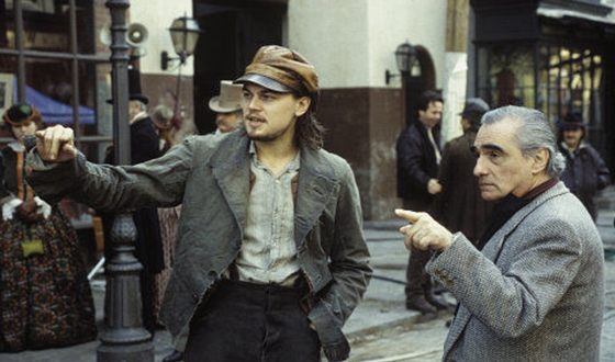 Мартин Скорсезе и Леонардо Ди Каприо на съемках фильма «Банды Нью-Йорка»